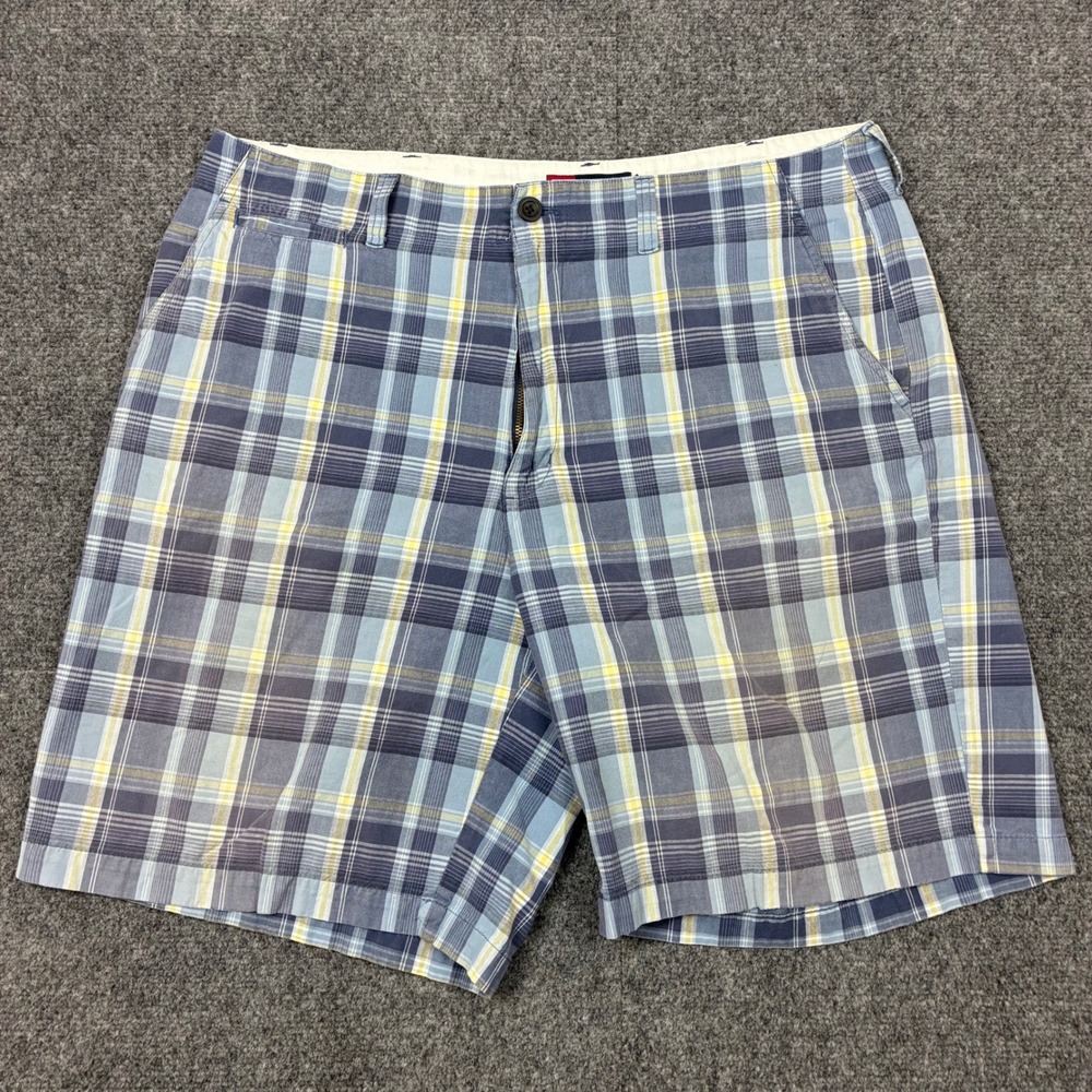 Chaps Mens Size 36W Blue Yellow Plaid Cotton Flat Front Shorts